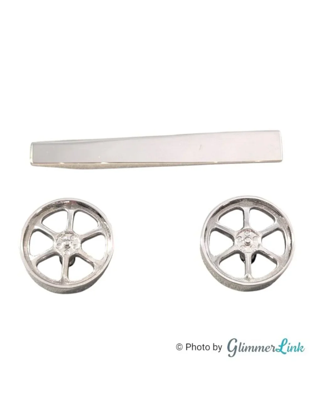 Vintage Sicura Wheel Cufflinks Tie Bar Automotive Silver Tone Boxed